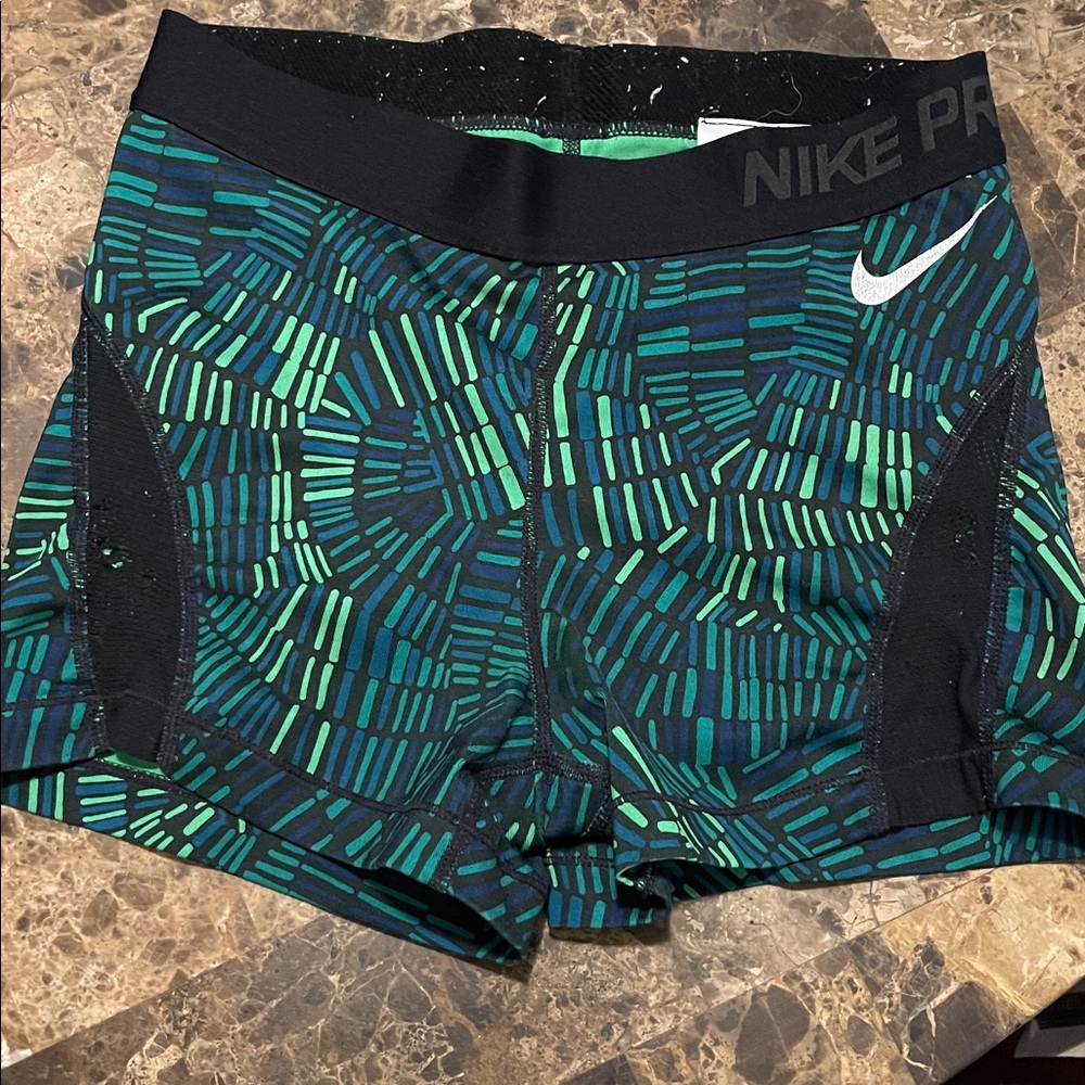 Nike Pro Green and Black Graphic Shorts